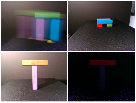 Four images of large Jenga blocks